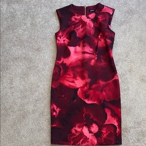 Beautiful Red Floral DKNY Scuba Sheath Dress